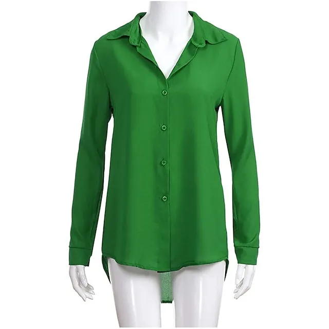 Women's Blouse Shirt Plain Shirt Collar Business Basic Elegant Tops Blue Yellow Gray