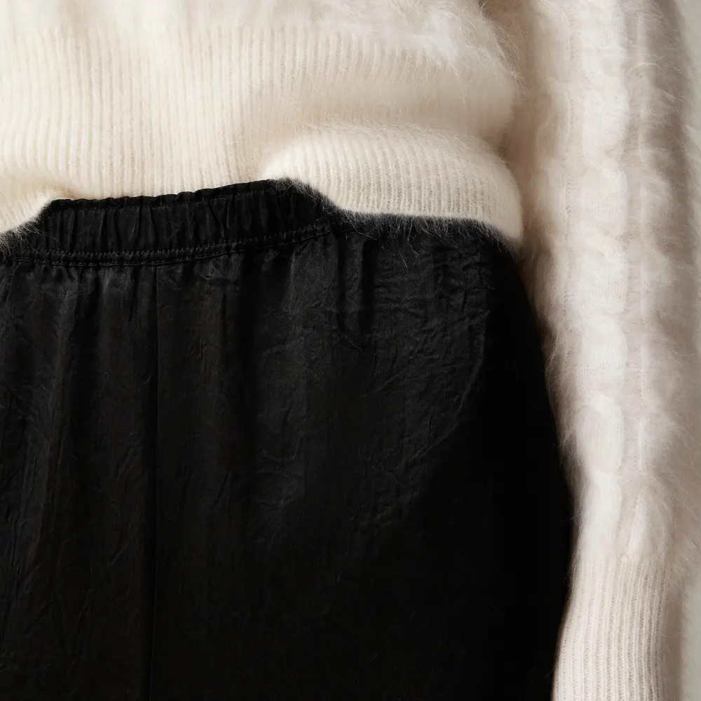 Satin Lace Hem Wide Leg Crop Pants