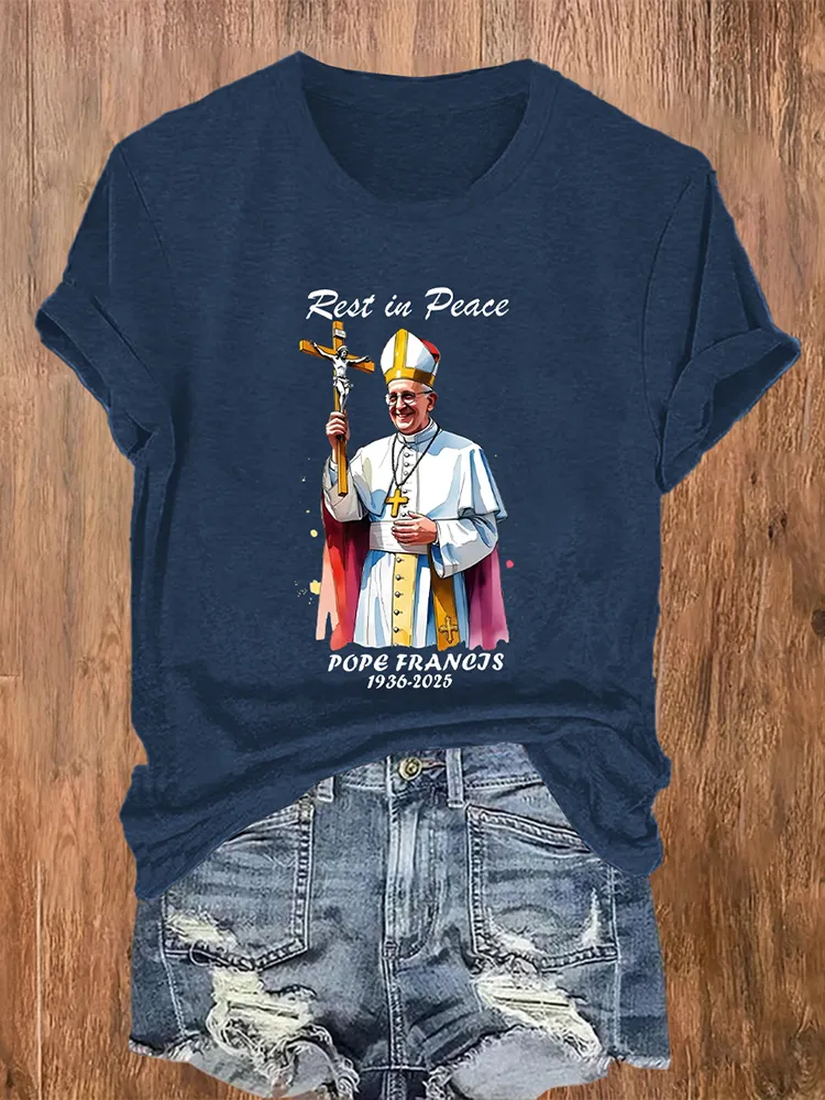 Women's Rest In Peace 1936-2025 Print Short Sleeve Round Neck Cotton T-Shirt