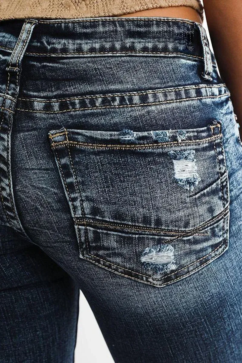 Mid Waist Wash Straight Leg Jeans