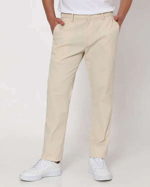 Classic Versatile Slim-Fit Straight-Leg Off White Trousers