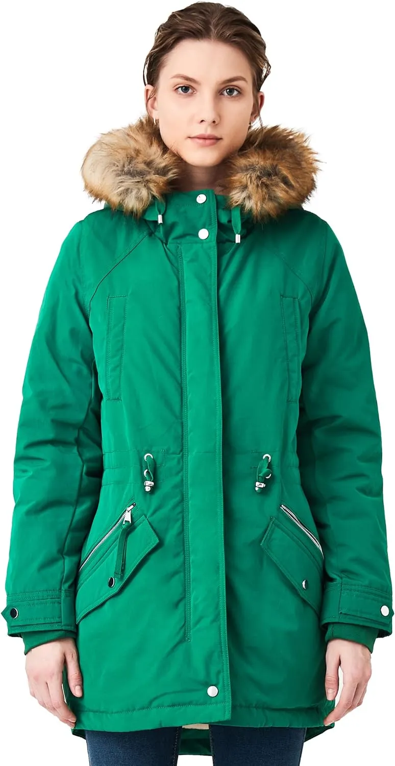 Women's Winter Coats Fleece Lined Parka Jacket Hooded Long Winter Warm Parka Coat with Pockets