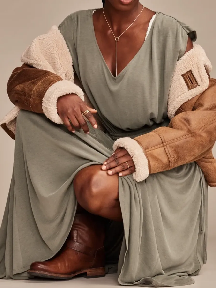 Dusty Olive Sandwash Ruched Dress