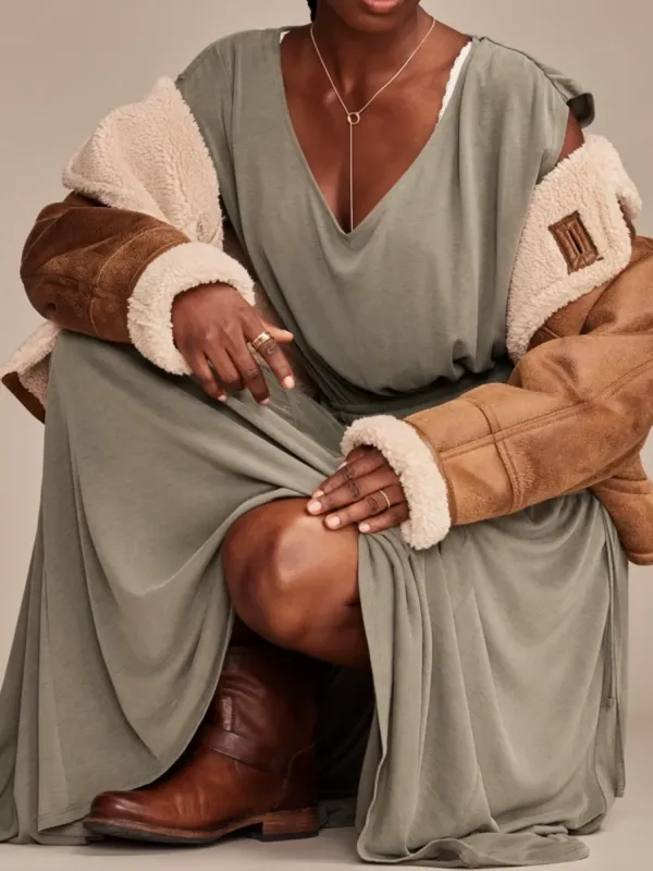 Dusty Olive Sandwash Ruched Dress