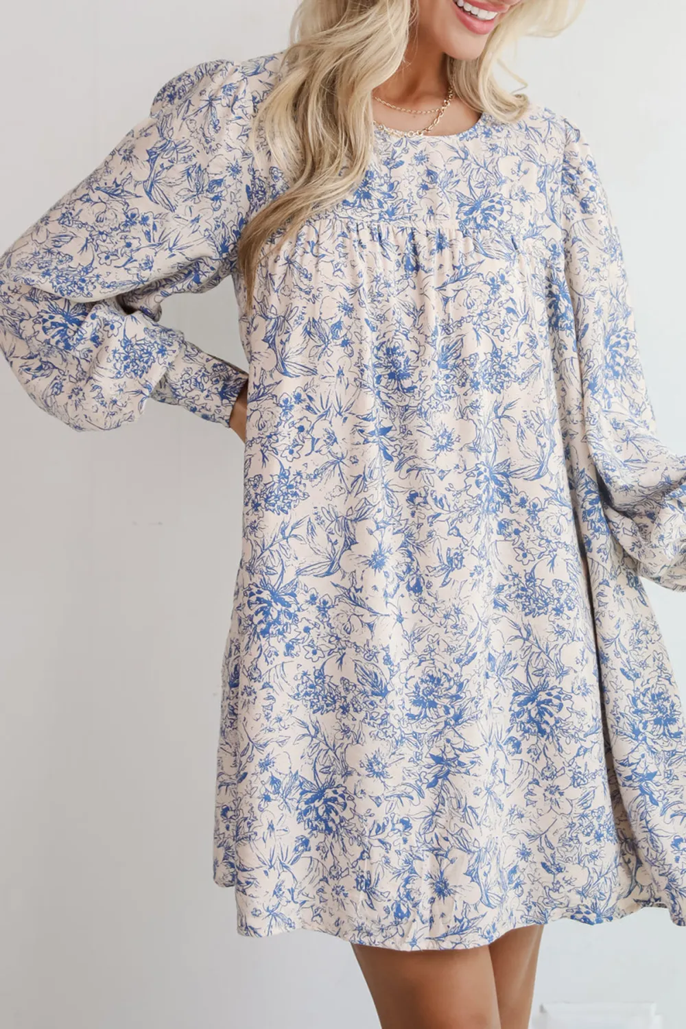 Luxe Romantic Blue Floral Mini Dress