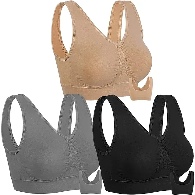 3 Packs Sports Bra for Women High Support with Removable Pad Wireless Yoga Fitness Gym Workout Bra Top Sport Activewear High Impact Breathable Comfortable Stretchy