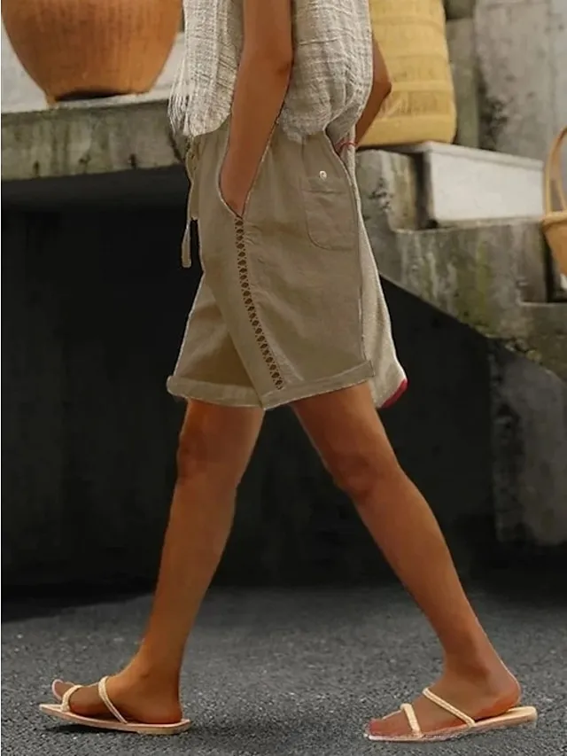 Women's Wide Leg Linen Pants Shorts Faux Linen Dark Grey White Khaki Fashion Vacation Side Pockets Cut Out Short Comfort Plain S M L XL 2XL