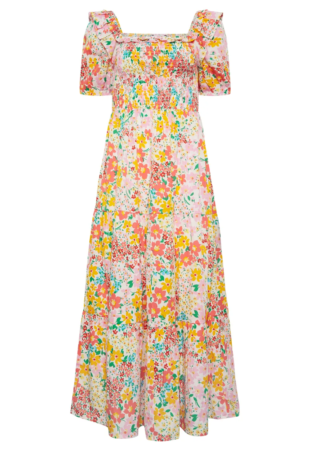 LTS Tall Yellow Ditsy Floral Shirred Midaxi Dress