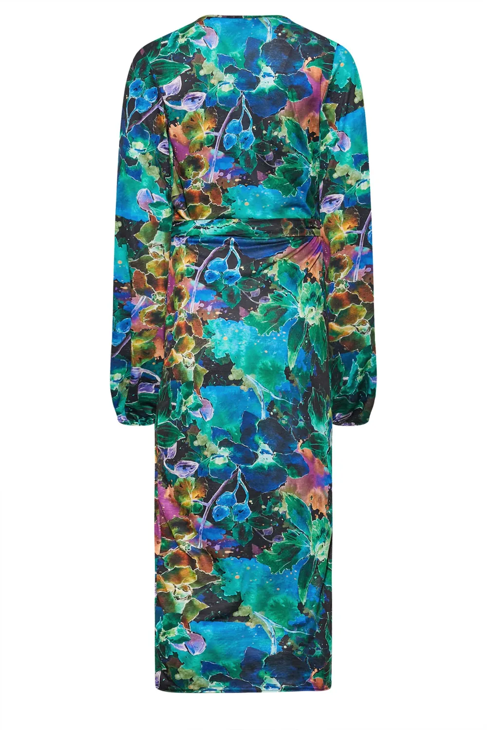 LTS Tall Black & Blue Floral Midi Wrap Dress