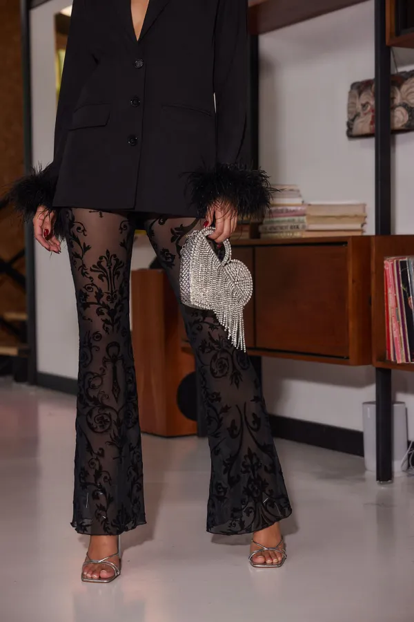 Black Velvet Flare Pants