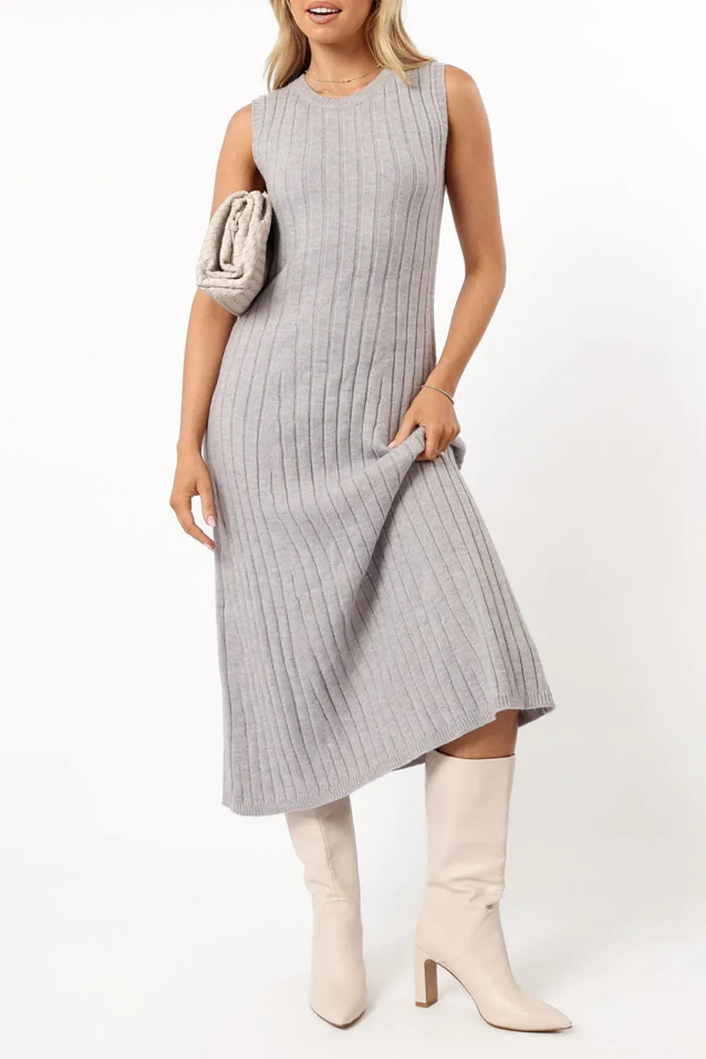 GREY KNIT MIDI DRESS
