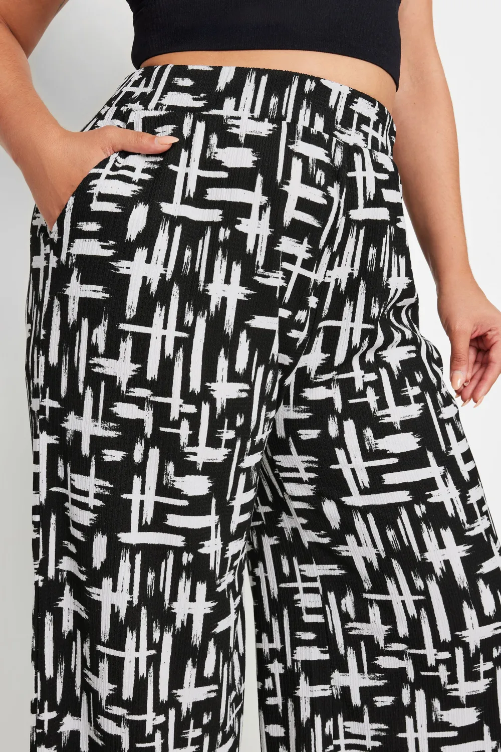 YOURS Curve Dark Grey Abstract Print Textured Wide Leg Trousers