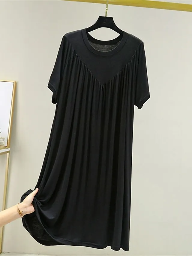 Women's Pajamas Nightgown Nightshirt Dress Pure Color Simple Casual Soft Home Daily Bed Polyester Breathable Crew Neck Short Sleeve Summer Spring Black Yellow