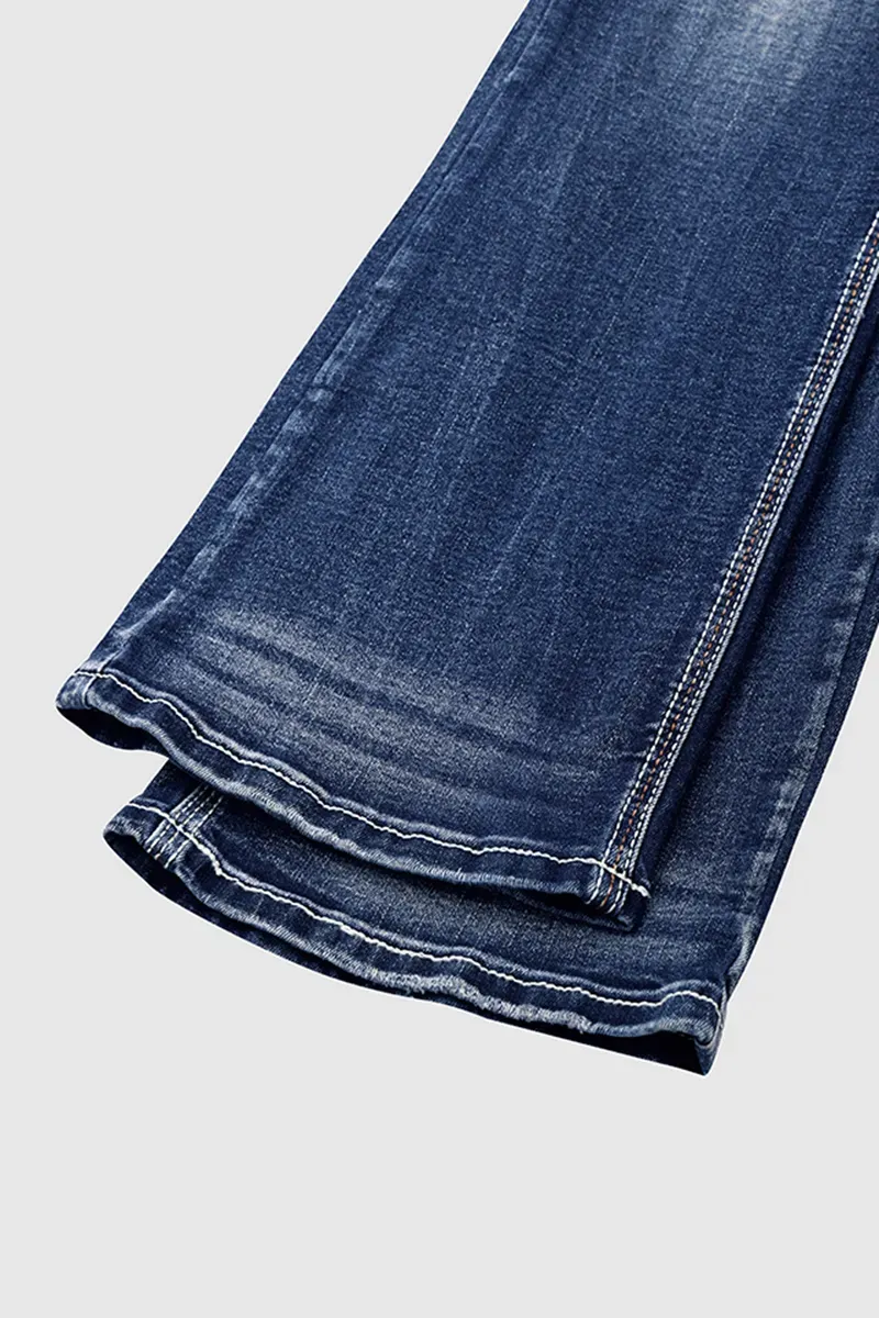 Ripped Contrast Stitch Mid Rise Bootcut Jeans