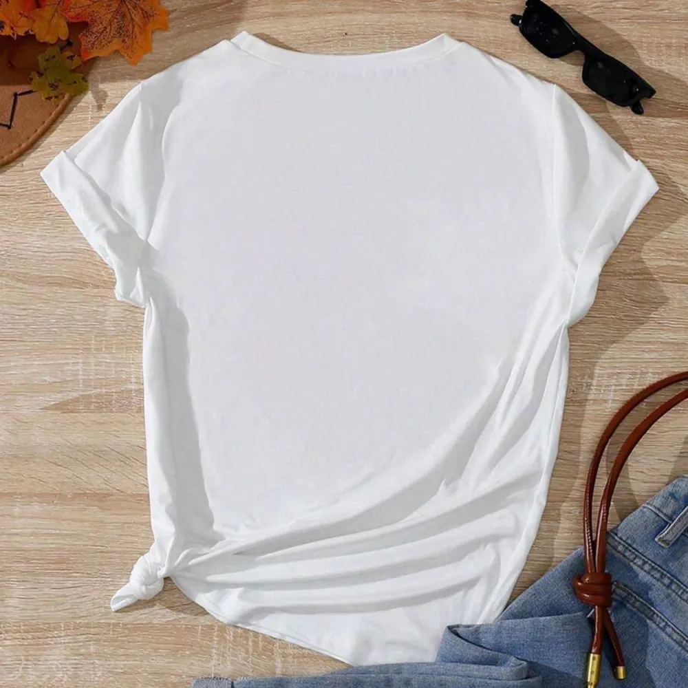 Easter Bunny And Bow Printed Round Neck Short Sleeve T-Shirt