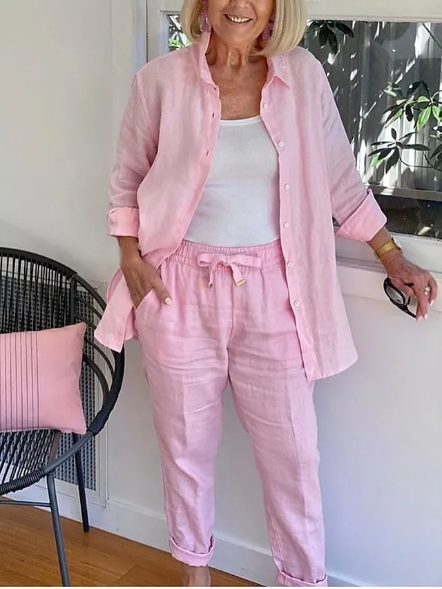 Women's Loungewear Sets Fashion Casual Comfort Home Daily Vacation Linen Summer Spring Black White