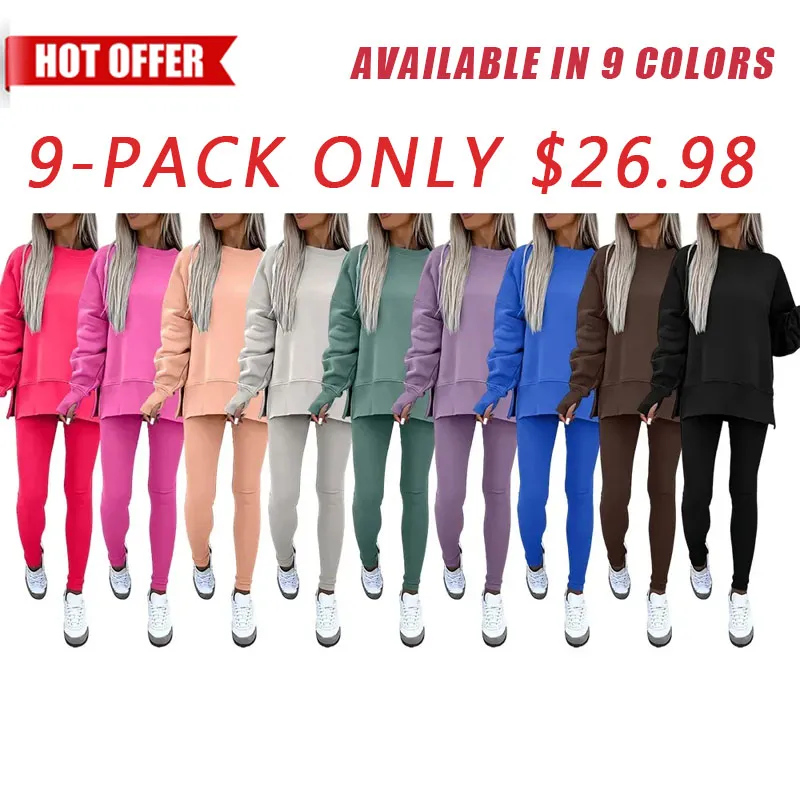 🔥 Women's Drop-Shoulder Split Hem Sweatsuit Set | Casual Loungewear