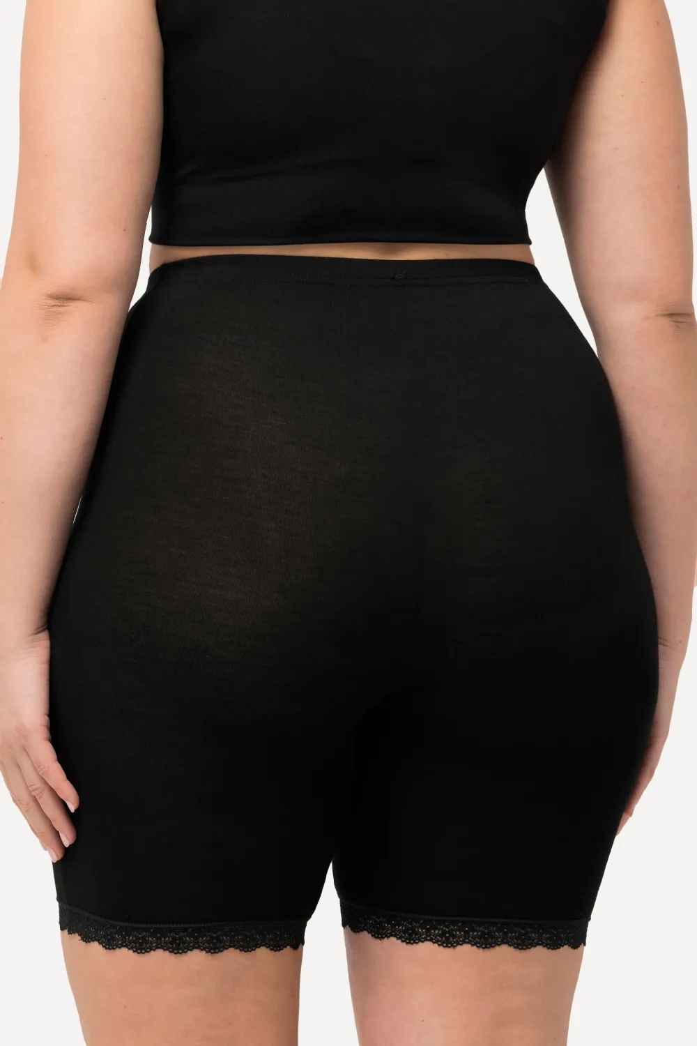 Lace Hem Stretch Viscose Knit Bicycle Length Lounge Shorts