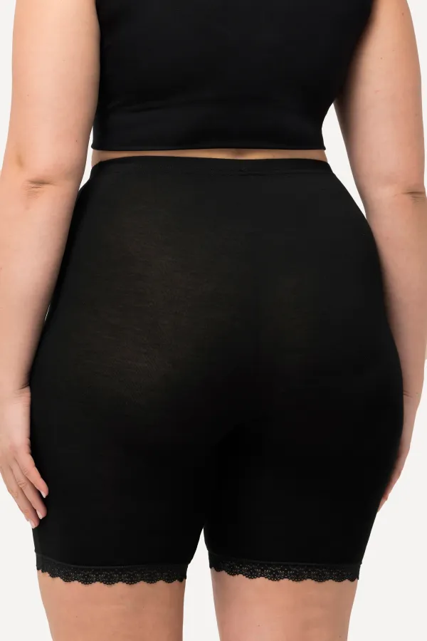 Lace Hem Stretch Viscose Knit Bicycle Length Lounge Shorts