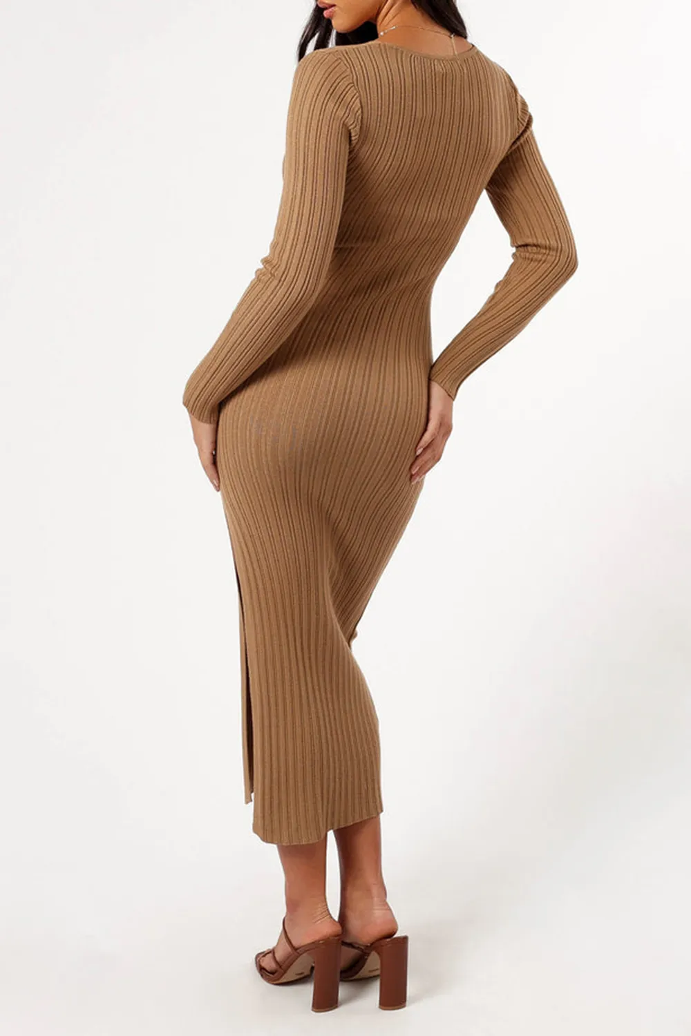 BLACK AND BROWN LONG SLEEVE MIDI DRESS