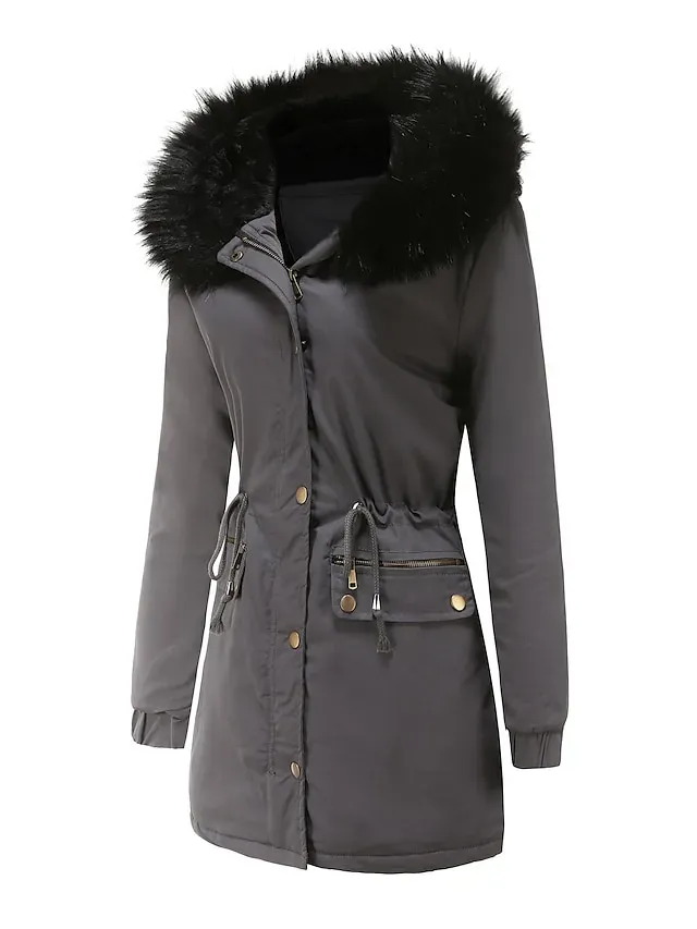 Women's Winter Coat Fleece Lined Puffer Jacket Drawstring Hooded Parka Thermal Warm Heated Jacket with Poackets Fall Long Coat Windproof