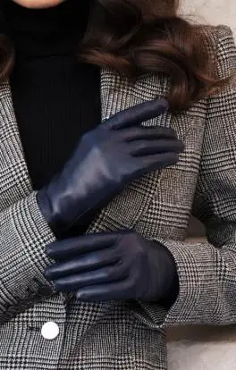 Pure Navy Cashmere Lined Lambskin Gloves
