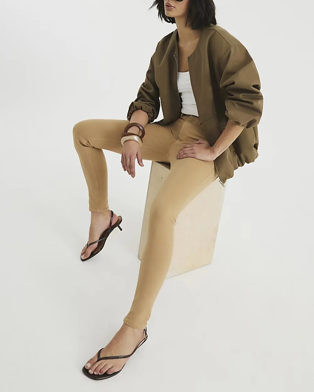 Light Brown Women's Slim Fit Cotton Jeans