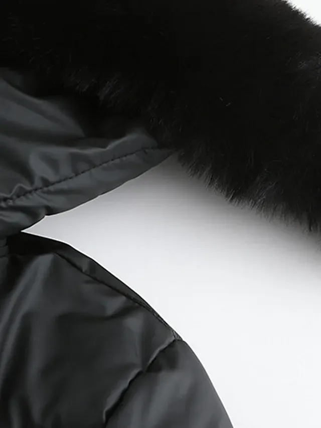 Women's Parka Puffer Jacket Winter Coat Zip up Hooded Coat with Fur Collar Drawstring Thermal Warm Heated Coat Removable Hood Fall Outerwear with Pockets Warm Classic Long Sleeve Light Blue Pink Black