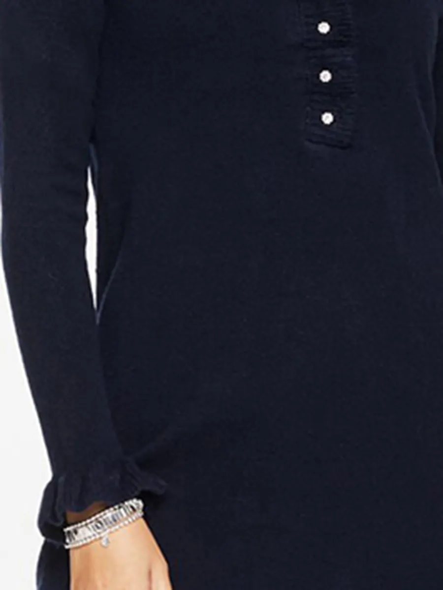 Women'S Indigo Pearl-Button Ruffle Dress