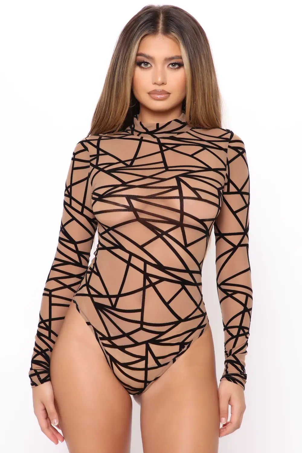 Heartless Mesh Bodysuit - Mocha/combo