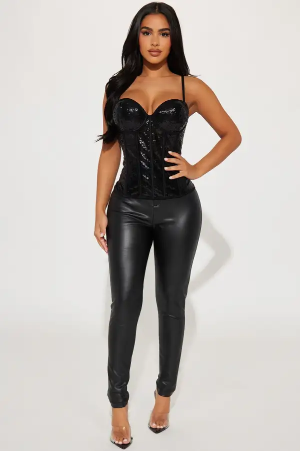 Shine All Night Mesh Corset Top - Black