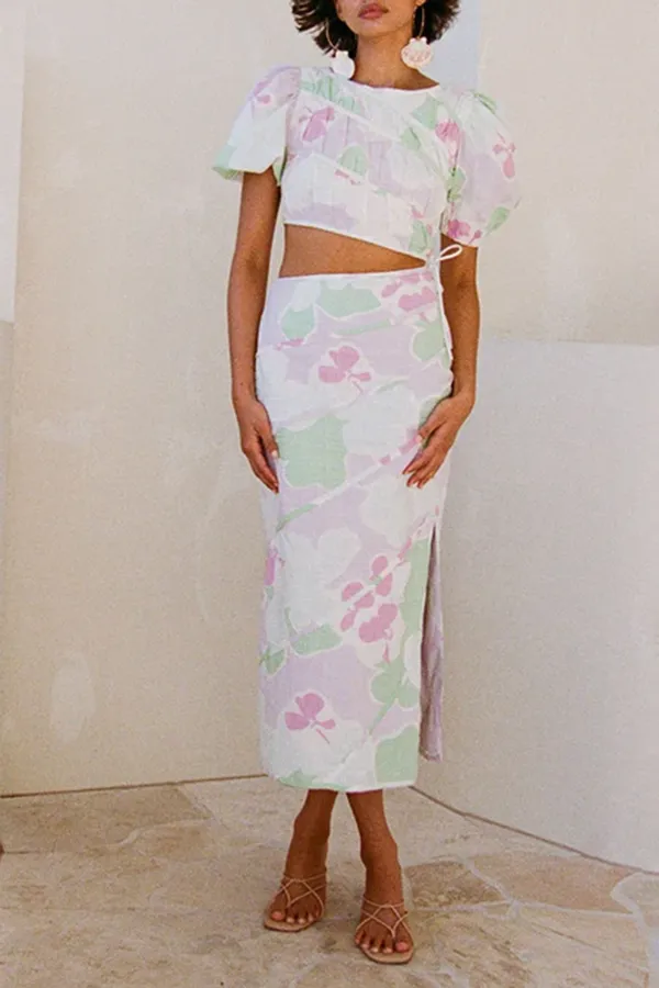 Pastel Print Midi Skirt