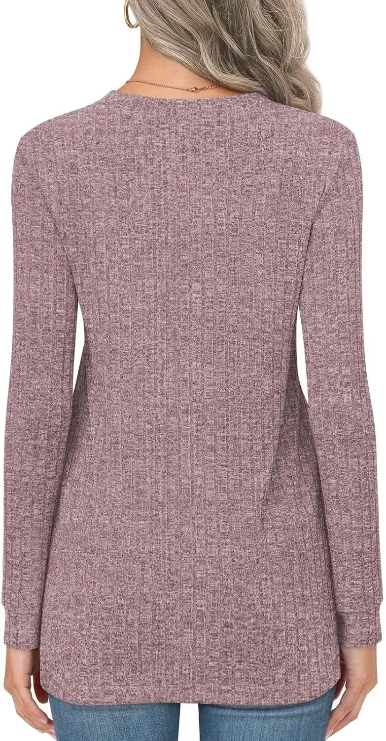 HOTGIFT Womens 2024 Fall Winter Tunic Tops Long Sleeve Casual T-Shirts Soft Comfy Stripe Blouse Lightweight