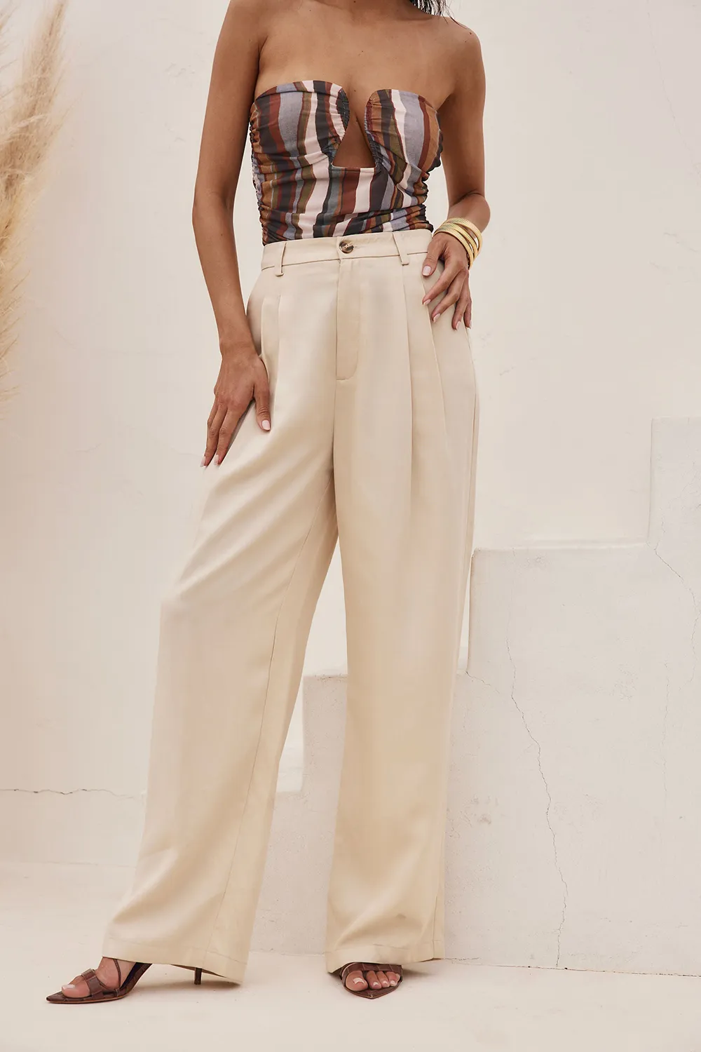 Cream Wide Leg Trousers