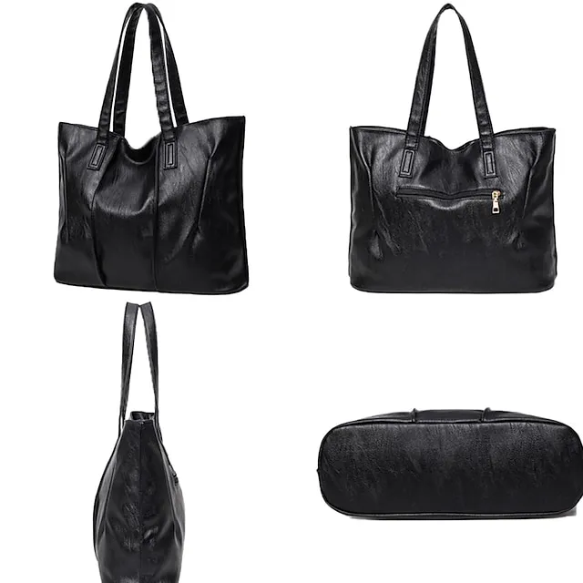 Women's Tote Shoulder Bag Top Handle Bag Shopper Bag PU Leather Shopping Daily Large Capacity Solid Color Black Red Wine Grey