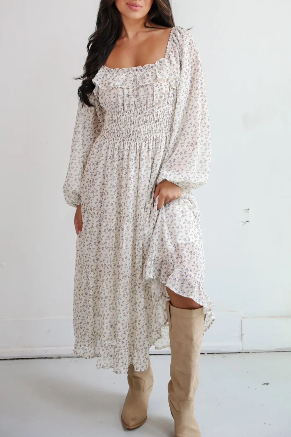 Endearing Appeal Cream Floral Midi Dress