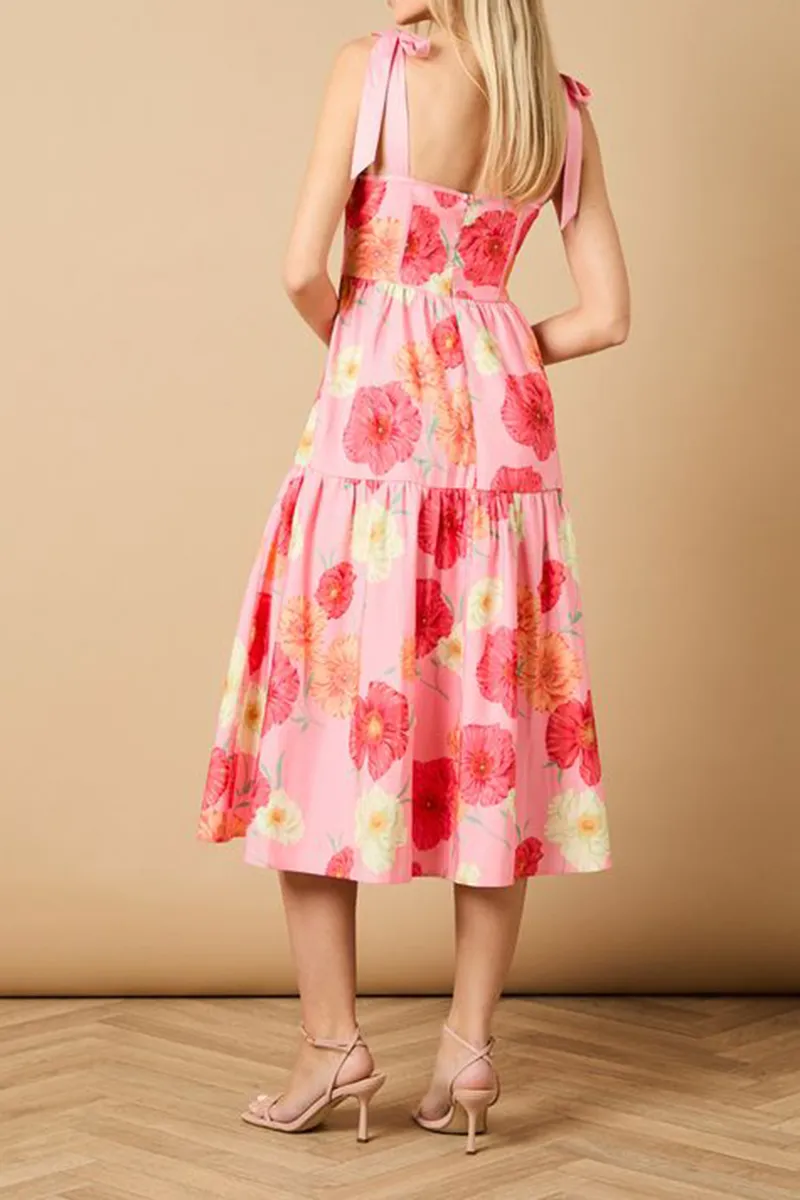 Casual Style Corset Detail Bow Tie Strap Dress