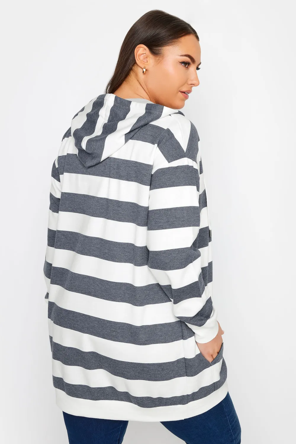 YOURS Curve Brown Stripe Zip Through Hoodie