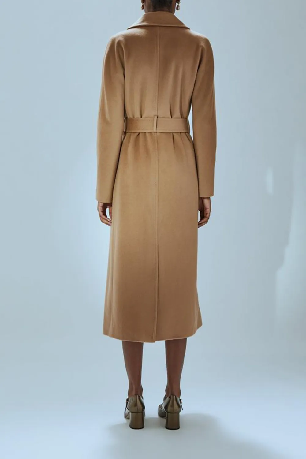 Camel Colored Belted Long Wool Coat