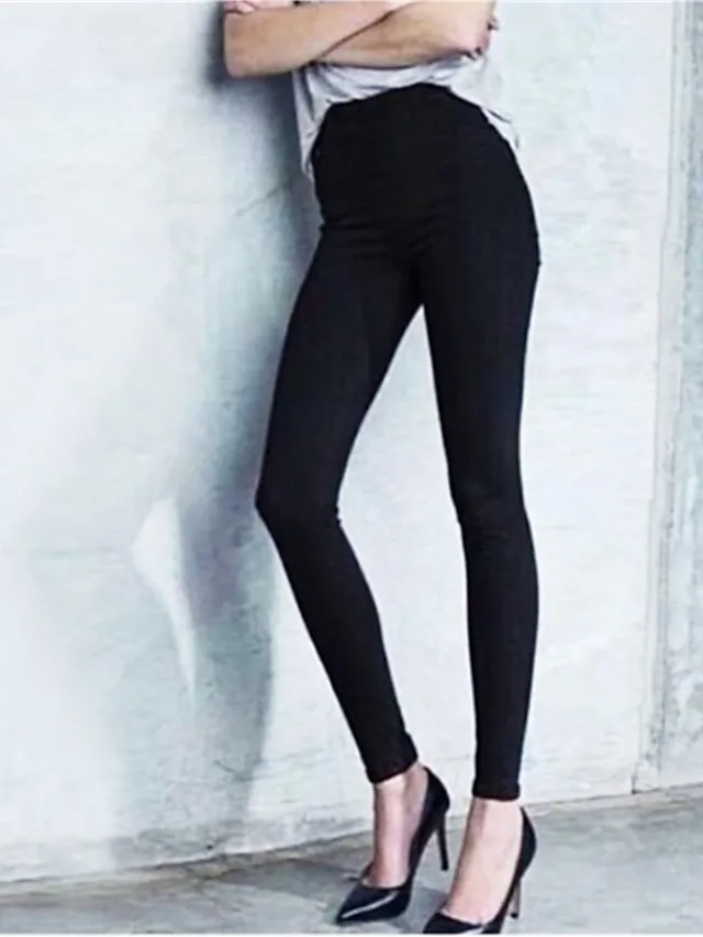 Women's High Waist Solid Leggings Wine Navy Blue Grey Fashion Classic Office Daily Stretchy Full Length Comfort Solid Color S M L XL XXL