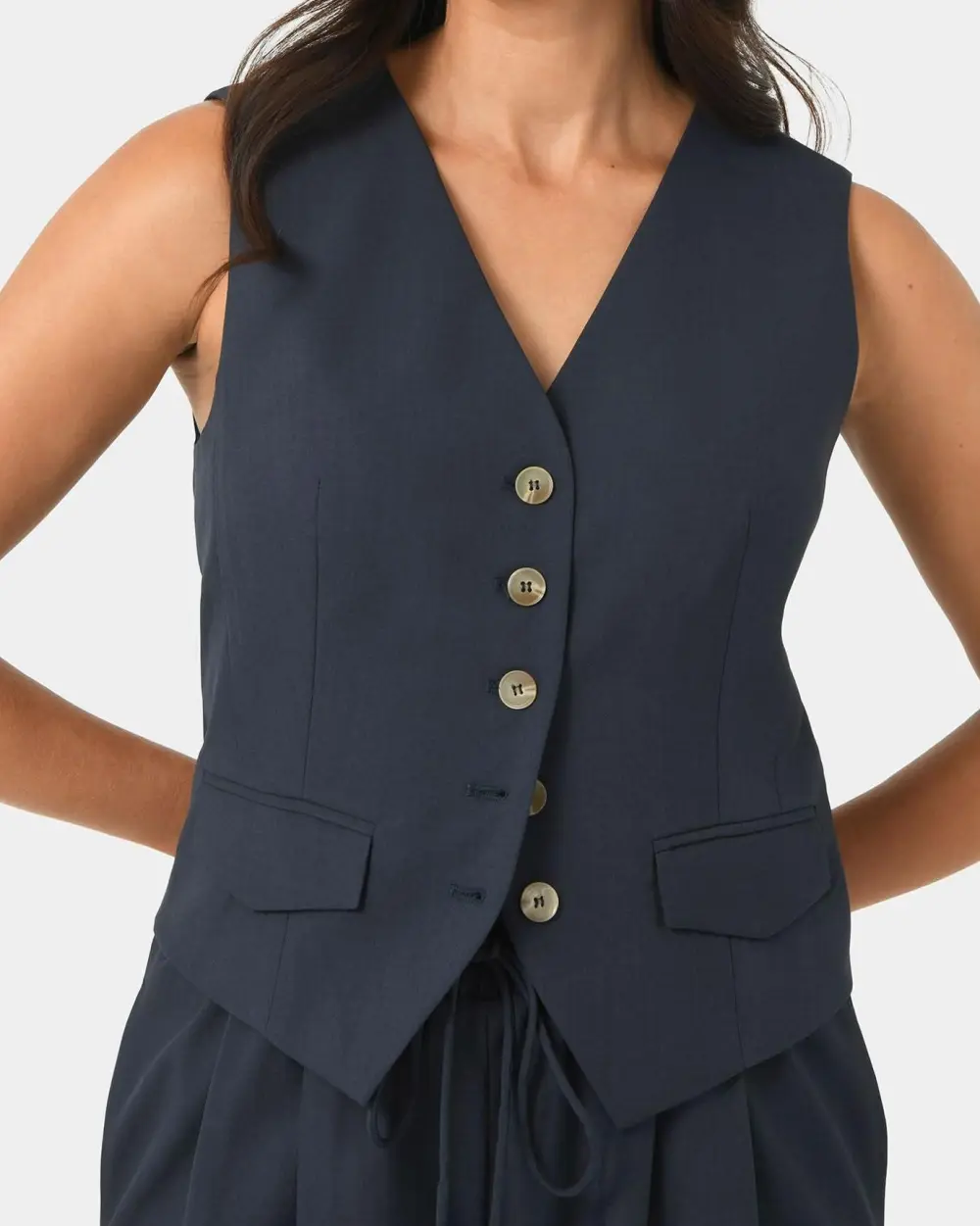 Front Faux Pockets Tailored Vest