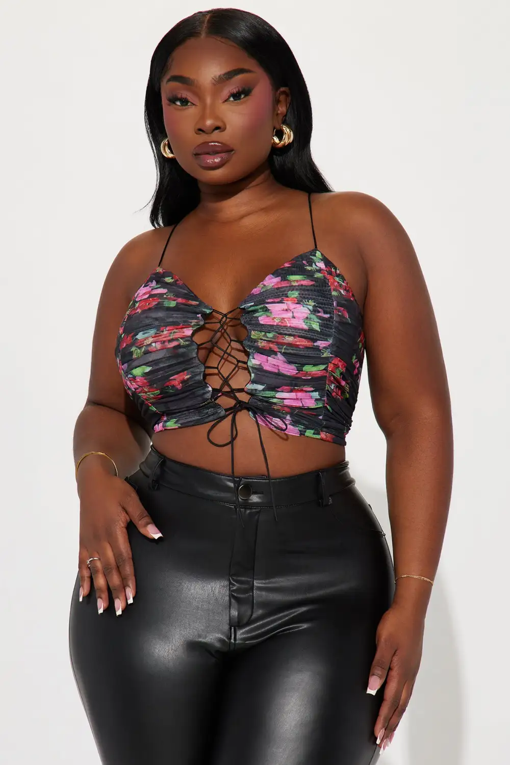 Natali Floral Mesh Top - Black/combo
