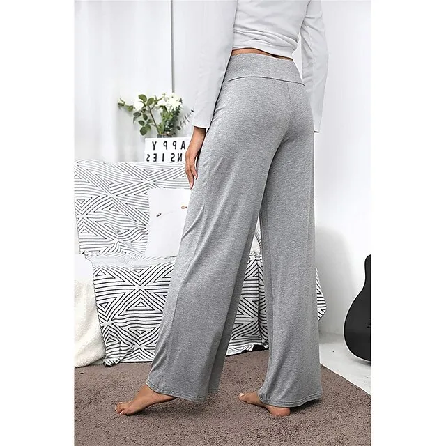 Women's Loungewear Pants Nighty 1 PCS Pure Color Fashion Simple Comfort Home Daily Vacation Cotton Breathable Long Pant Elastic Waist Basic Summer Spring Black Wine