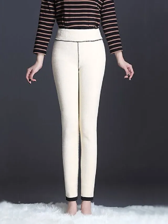 Women‘s Fleece Lineds Leggings Warm Micro-elastic High Waist Basic Casual Daily Black Gray S M Fall & Winter