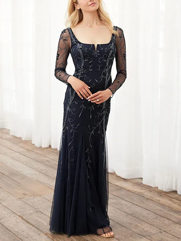 square neck temperament tulle slim women's dress