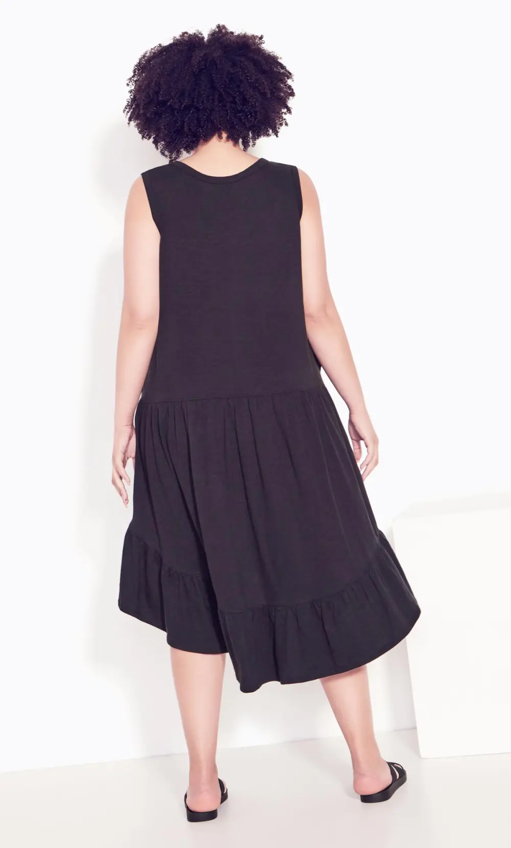 Evans Navy Black Dipped Frill Hem Midi Dress
