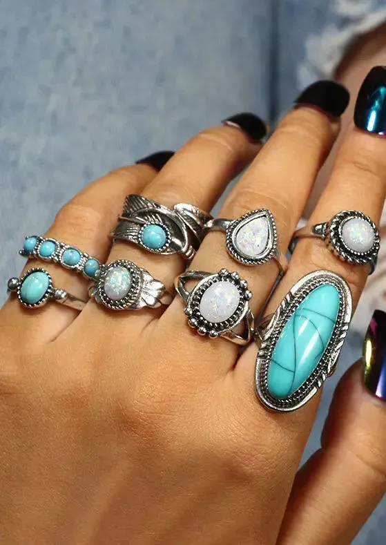 Bohemian Turquoise Bead Ring Set