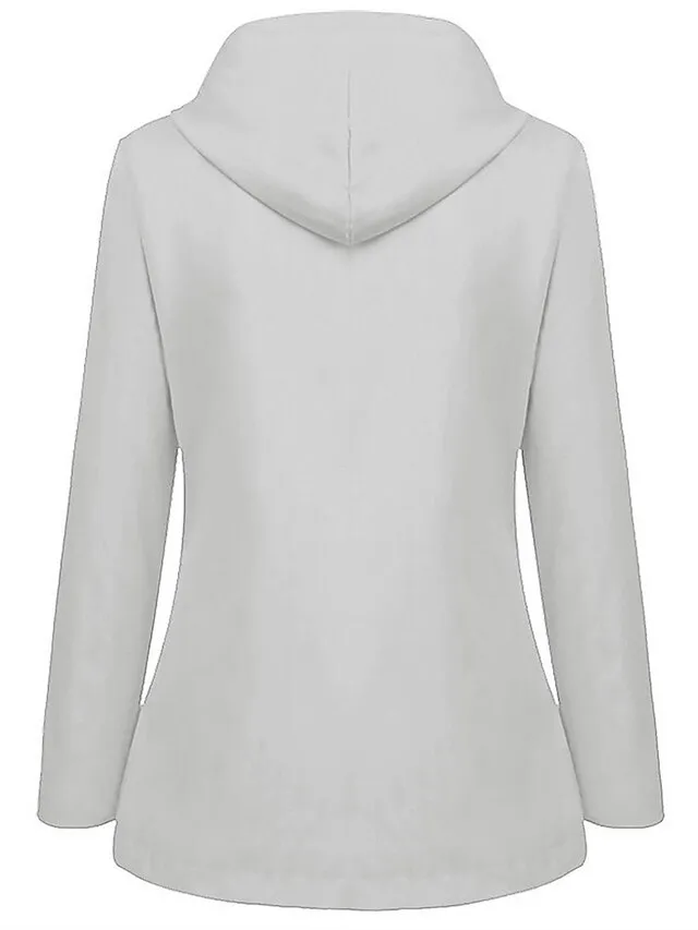 Women's Winter Coat Hoodie Jacket Windproof Warm Street Sport Daily Wear Vacation Button Pocket Drawstring with Pockets Single Breasted Hoodie Fashion Daily Plush Street Style Solid Color Regular Fit