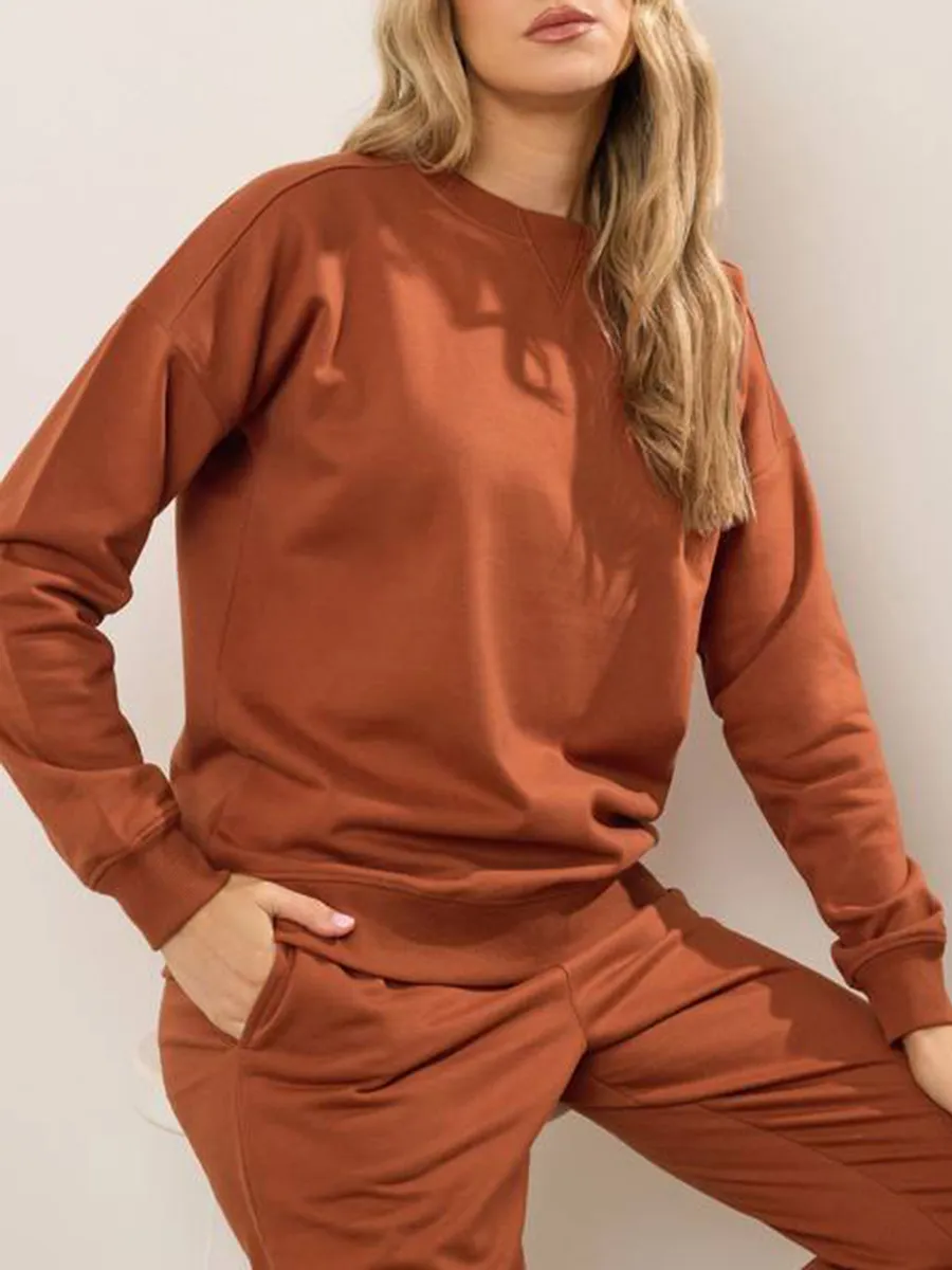 Casual Round Neck Dropped Shoulder Sweatshirt