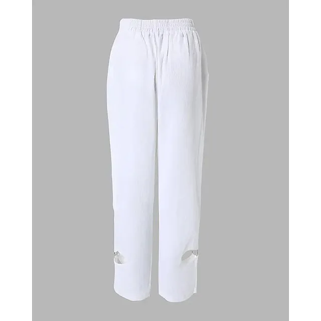 Women's Linen Pants Pants Trousers Baggy Full Length Cotton And Linen Side Pockets Baggy Fashion Casual Daily Dark Yellow Black S M